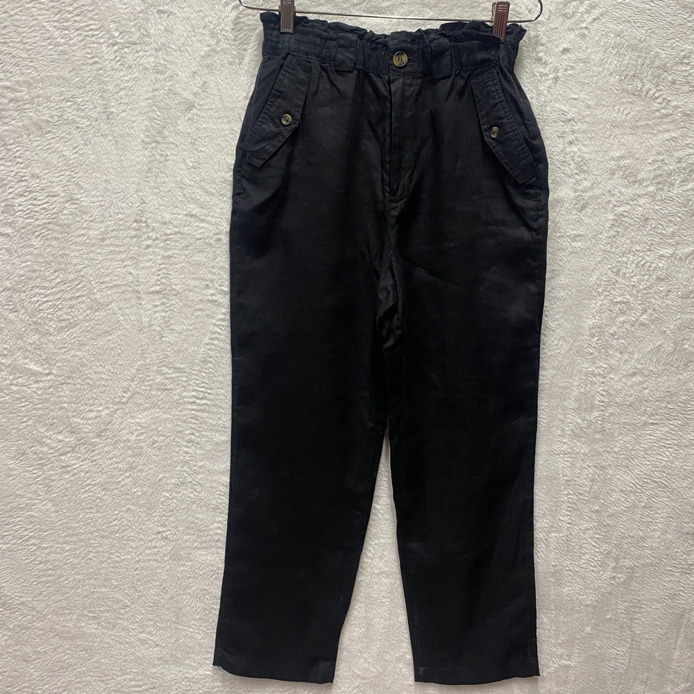 C&C California 100% Linen Pants Women Small Black Straight Leg Outdoor High Rise